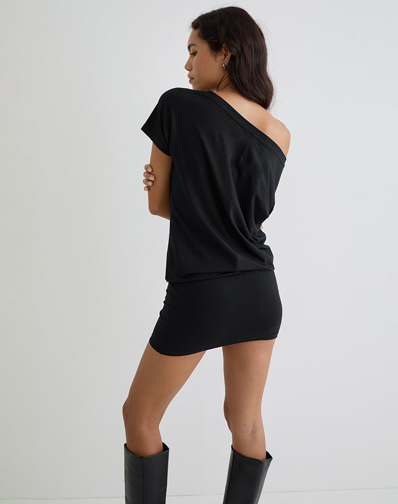 Edwina Off The Shoulder Mini Dress in Black