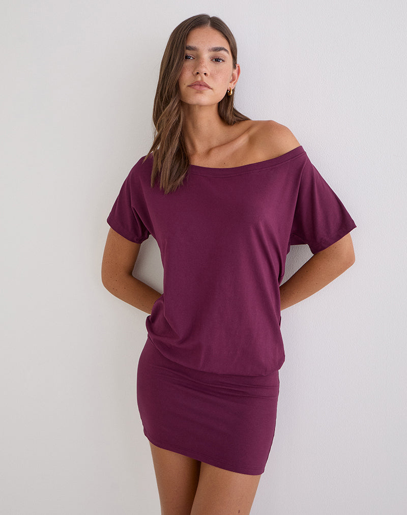 Edwina Off the Shoulder Mini Dress in Deep Purple