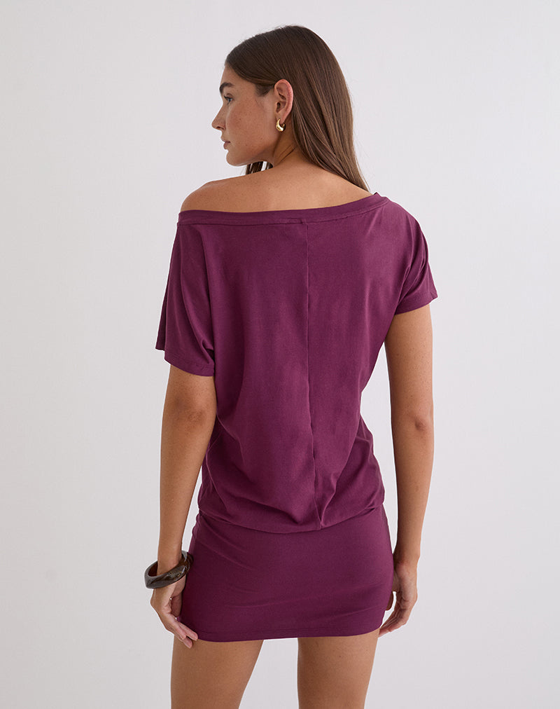 Edwina Off the Shoulder Mini Dress in Deep Purple