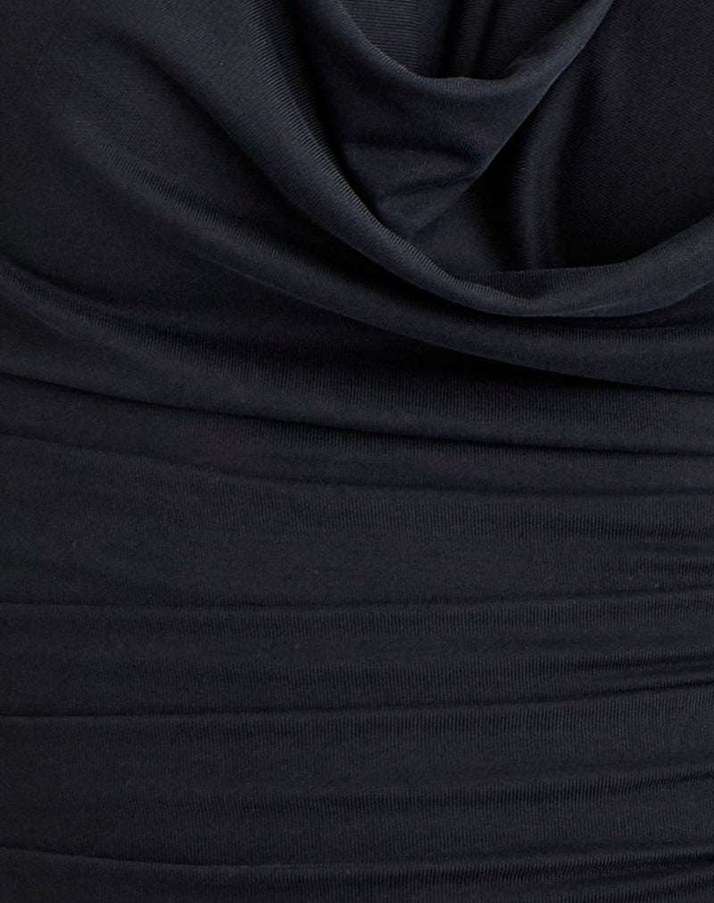 Nyra High Neck Top in Cupro Black