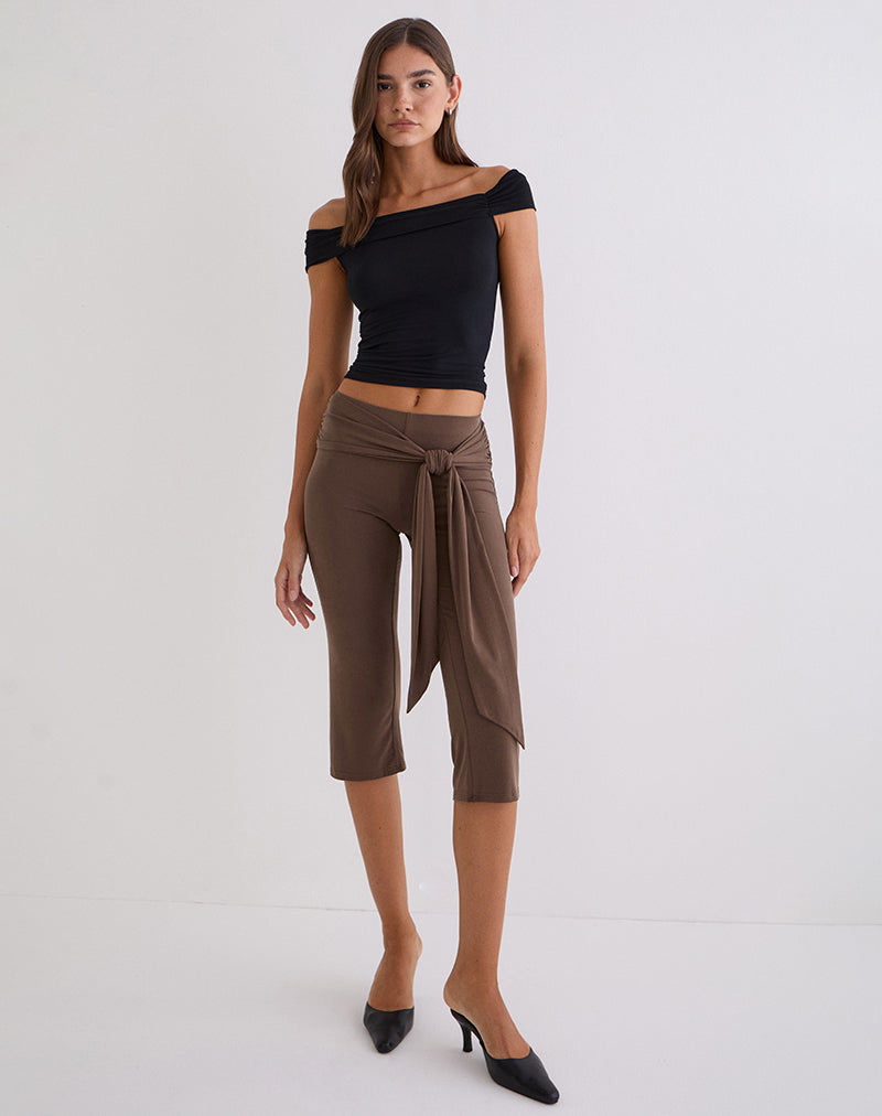 Effy Tie Side Capri in Cupro Bitter Chocolate