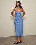 Elayna Midi Dress in Chiffon Stripe Blue