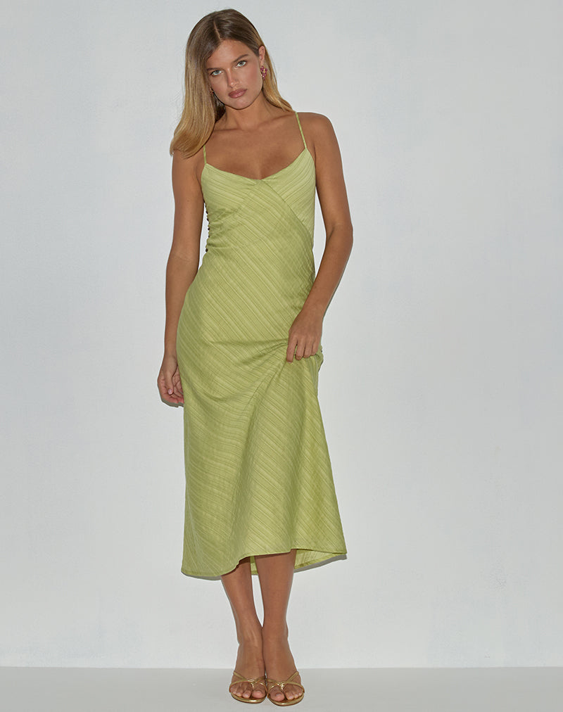 Elayna Midi Dress in Chiffon Stripe Green