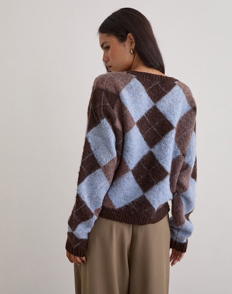 Eliana Cardigan in Knit Argyle Blue