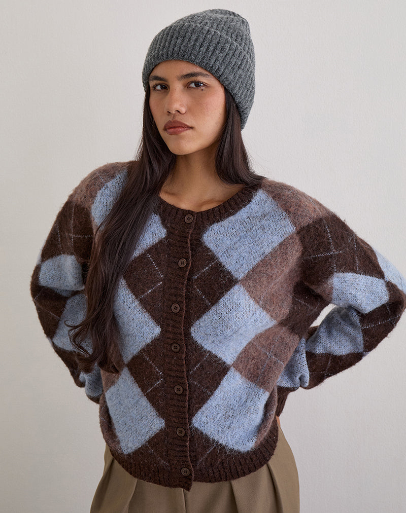Eliana Cardigan in Knit Argyle Blue