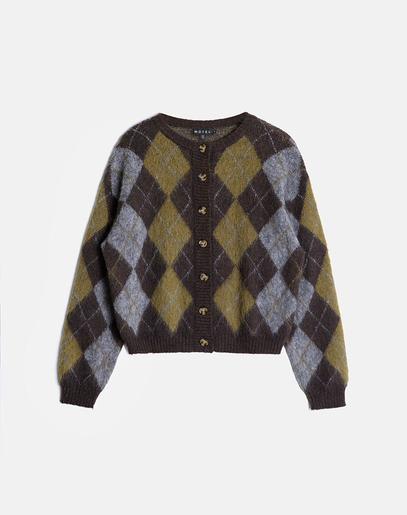 Eliana Cardigan in Knit Argyle Brown