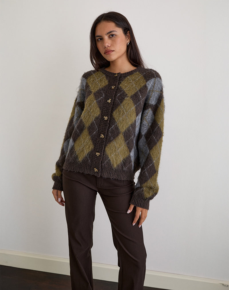 Eliana Cardigan in Knit Argyle Brown