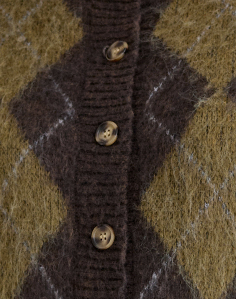 Eliana Cardigan in Knit Argyle Brown