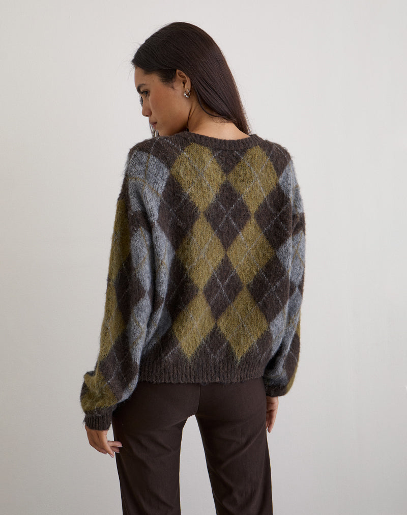 Eliana Cardigan in Knit Argyle Brown