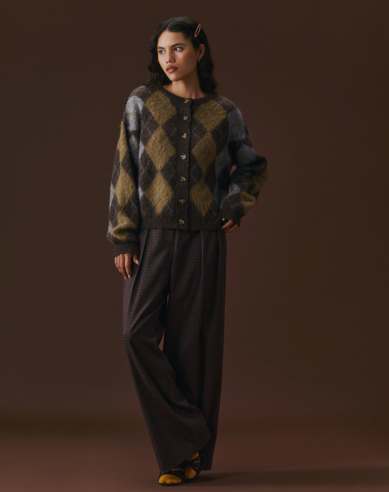 Eliana Cardigan in Knit Argyle Brown