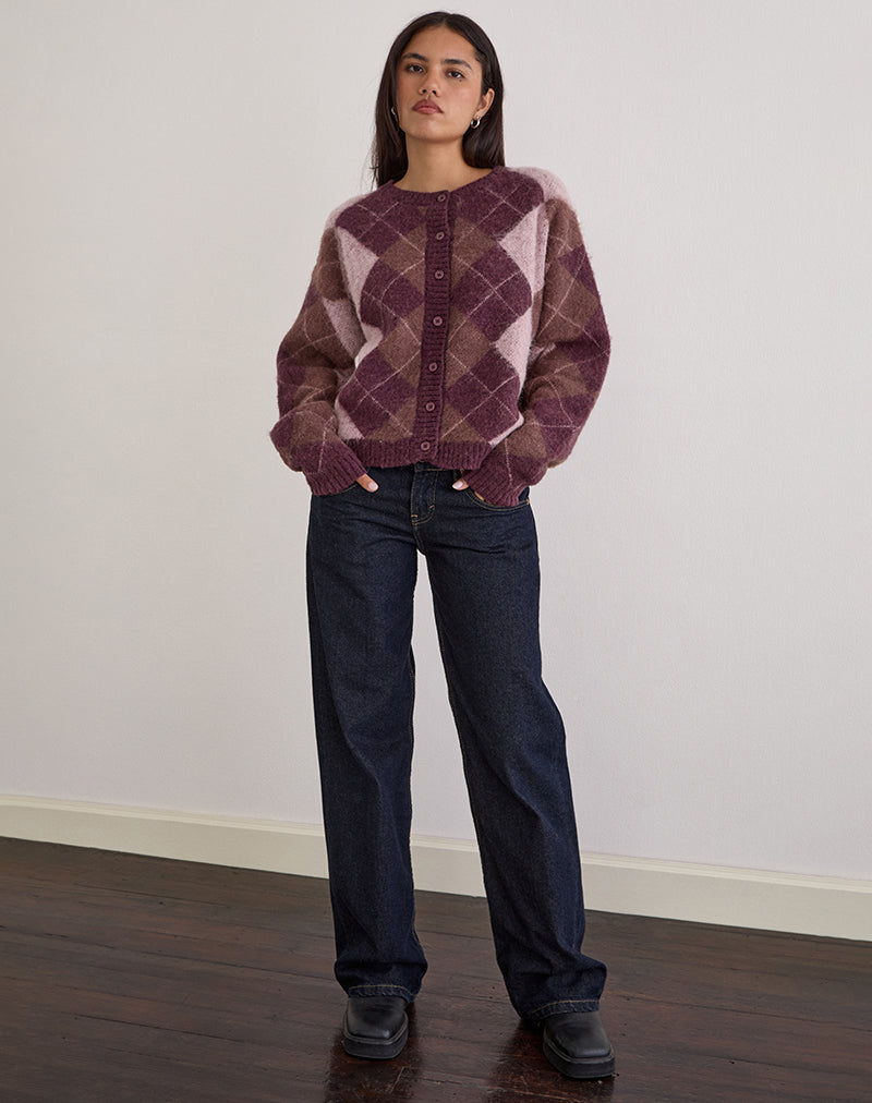 Eliana Cardigan in Knit Argyle Pink