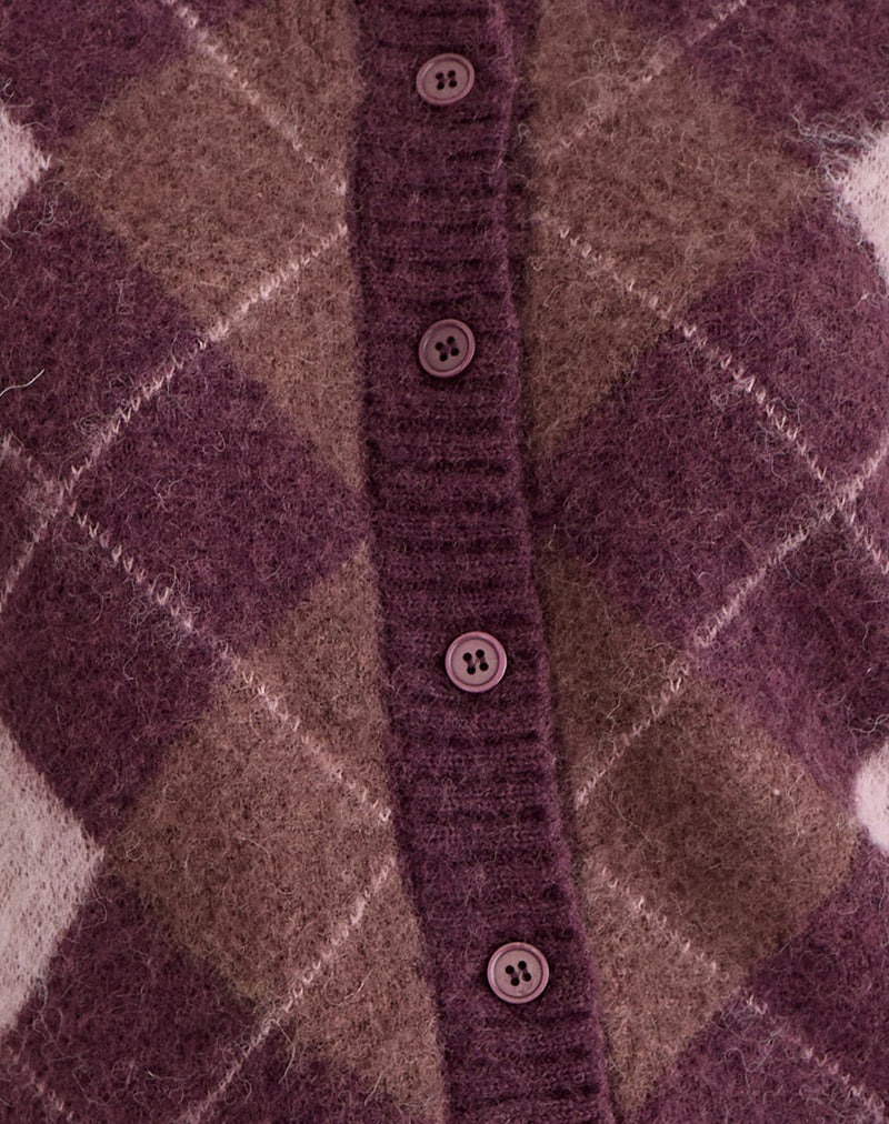 Eliana Cardigan in Knit Argyle Pink