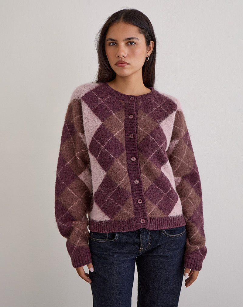 Eliana Cardigan in Knit Argyle Pink