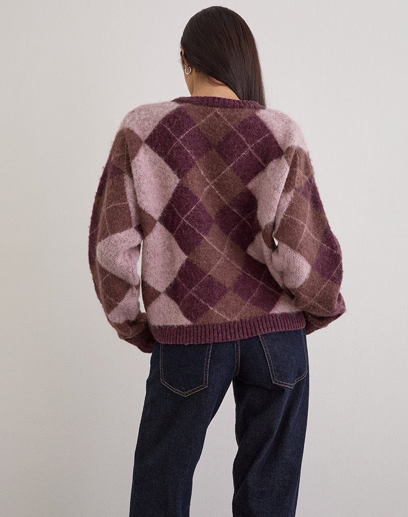 Eliana Cardigan in Knit Argyle Pink