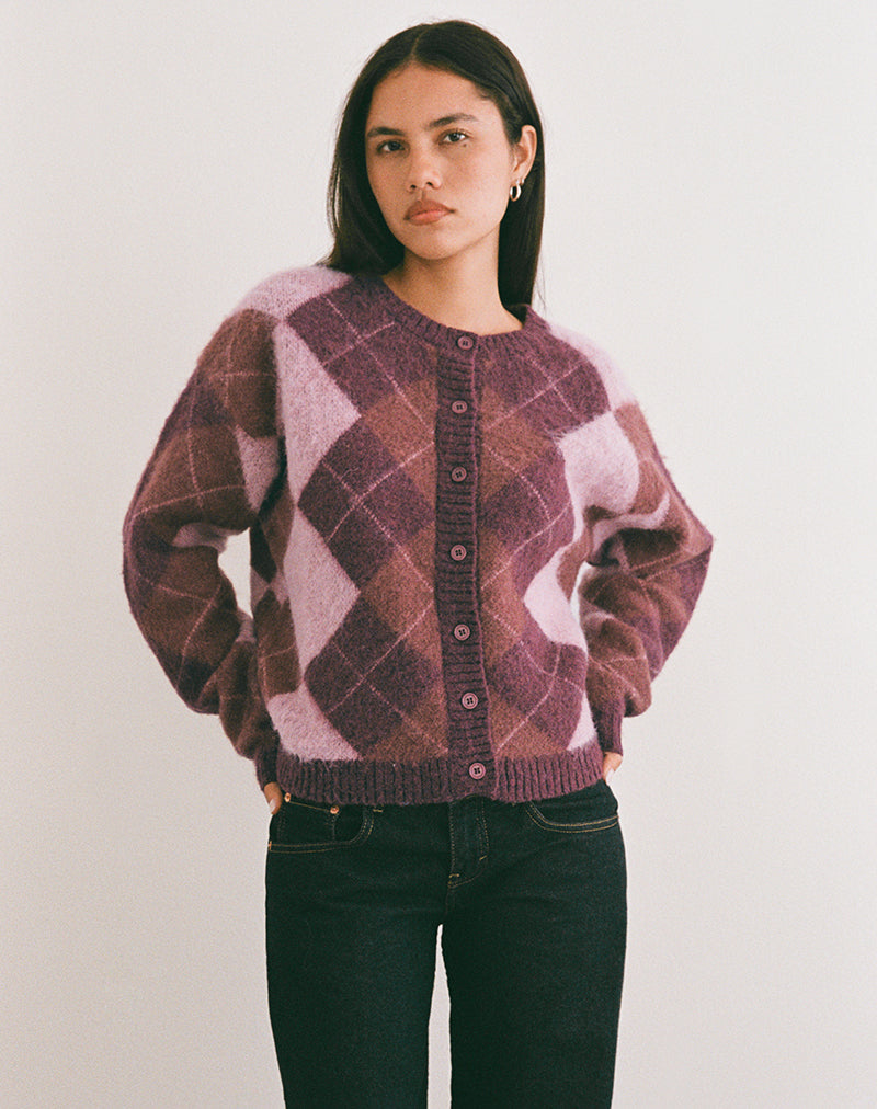 Eliana Cardigan in Knit Argyle Pink