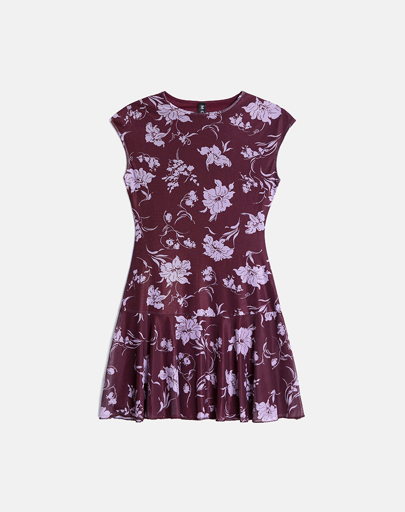 Elorina Mini Dress in Blooming Bliss Burgundy