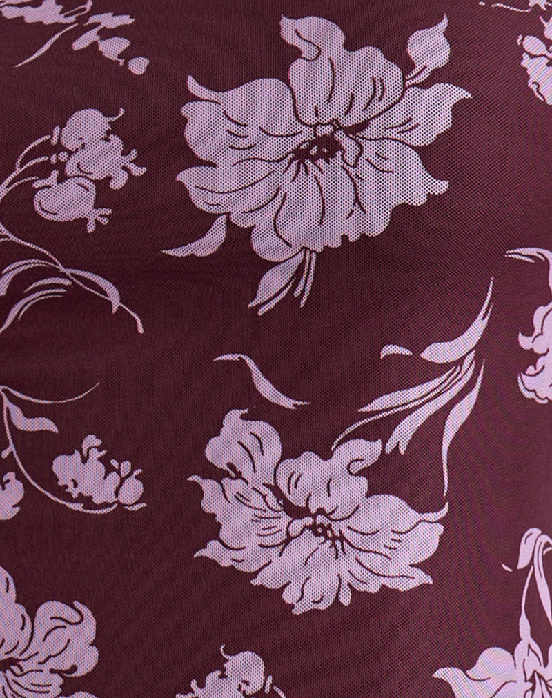 Elorina Mini Dress in Blooming Bliss Burgundy