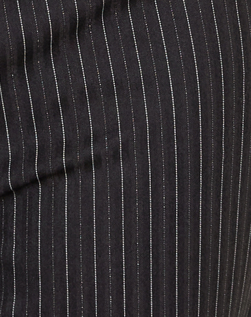 Elsa Top in Pinstripe Black with Green Binding