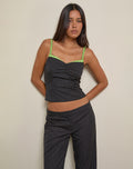 Elsa Top in Pinstripe Black with Green Binding