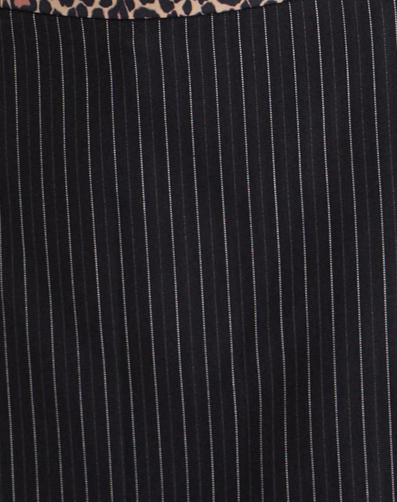 Niya Mini Skirt in Pinstripe Black with Leopard Binding