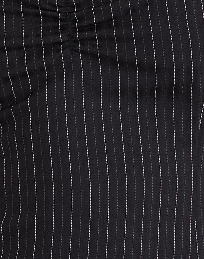 Elsa Top in Pinstripe Black with Leopard Binding