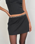Niya Mini Skirt in Pinstripe Black with Leopard Binding