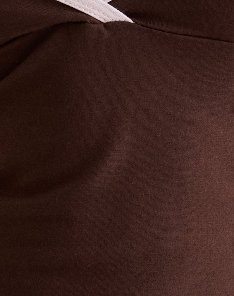 Elspe Halter Top in Bitter Chocolate with Light Pink Binding