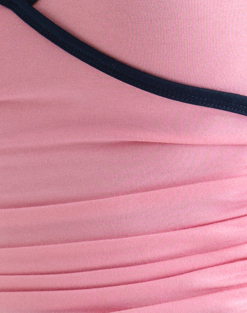 Laird Wrap Top in Ballet Pink with Navy Binding