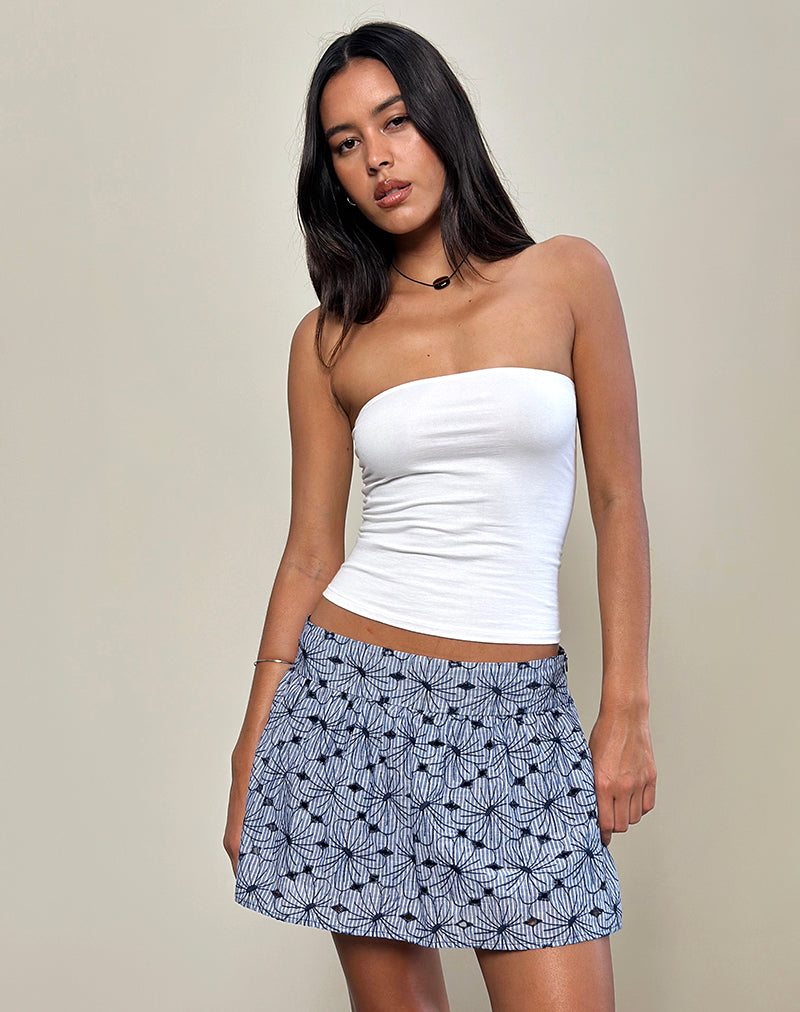 Elvira Mini Skirt in Blue Striped Flowers