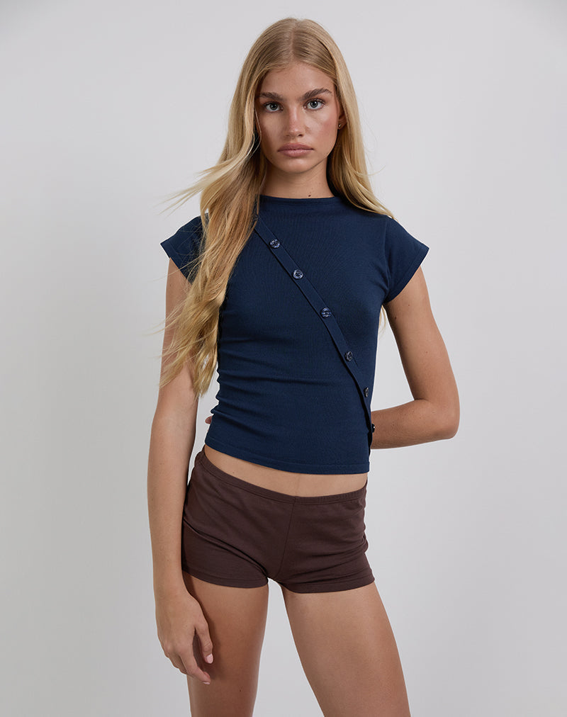 Elyra Asymmetric Top in Knit Navy