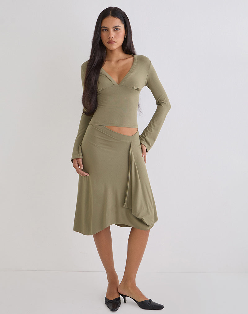 Esmeray Midi Skirt in Khaki