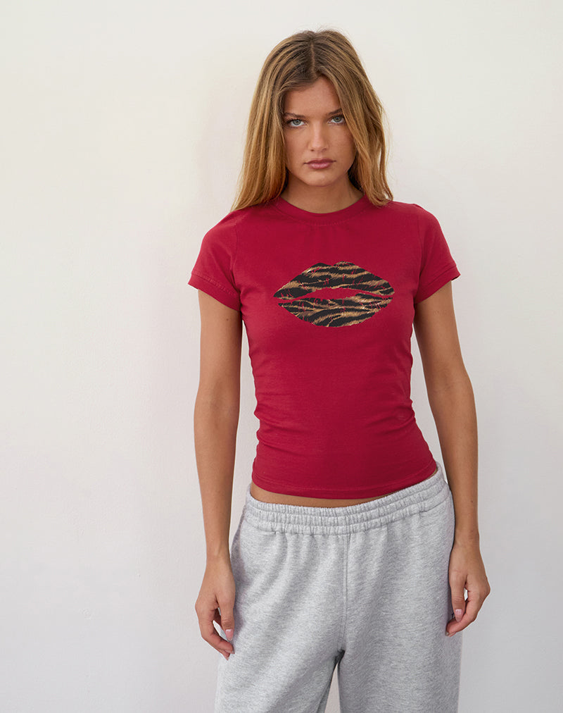 Sutin Tee in Adrenaline Red with Leopard Lip Print