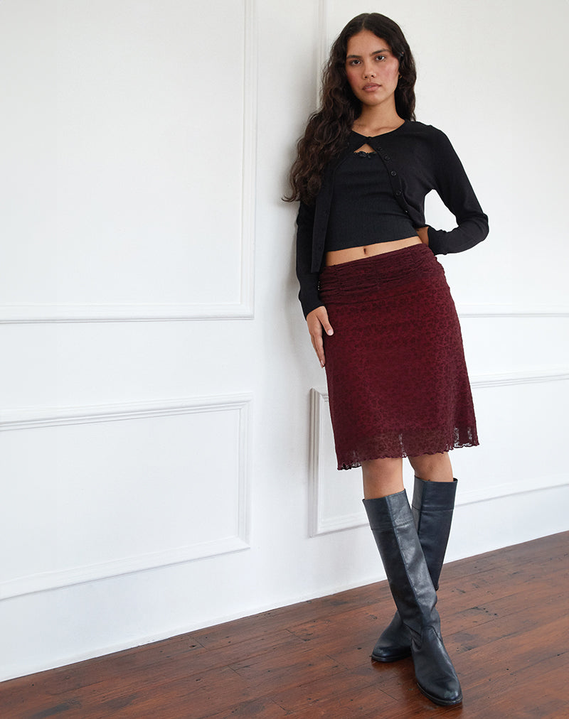 Erato Midi Skirt in Ditsy Flock Burnt Maroon