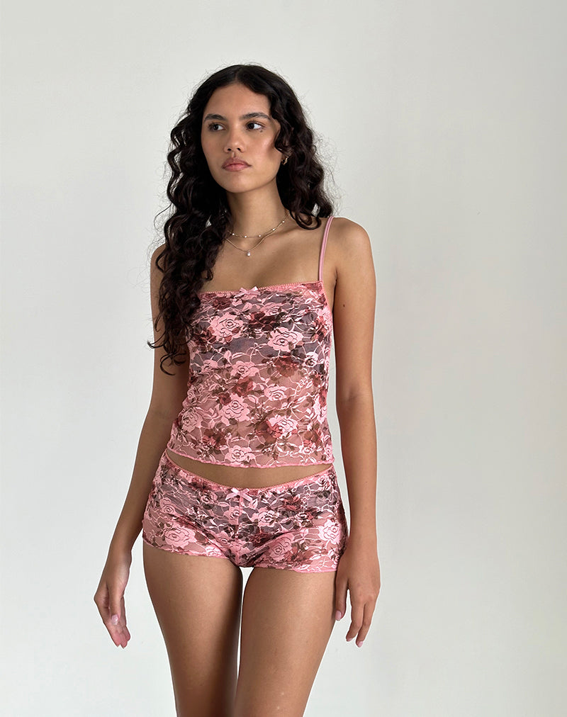 Erna Micro Shorts in Pink Lace Floral Bloom