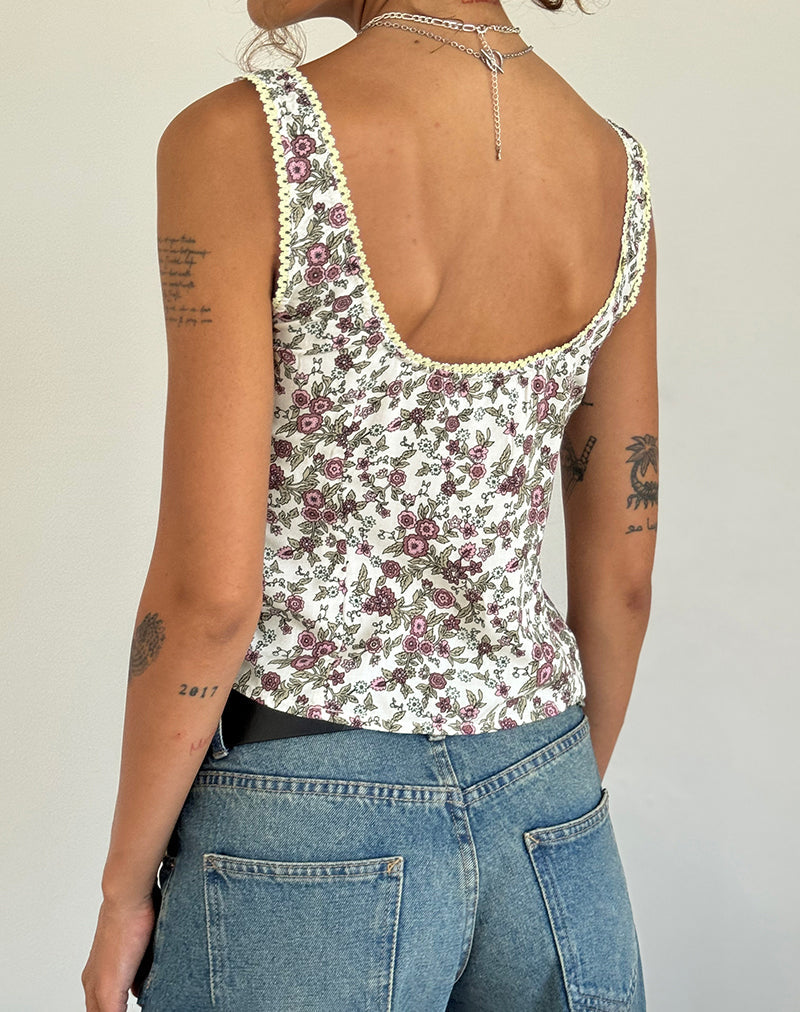 Esau Tie Front Top in Vintage Bloom Ivory