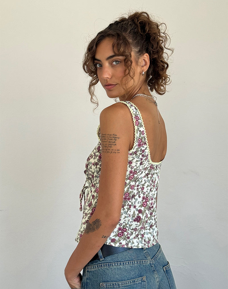 Esau Tie Front Top in Vintage Bloom Ivory