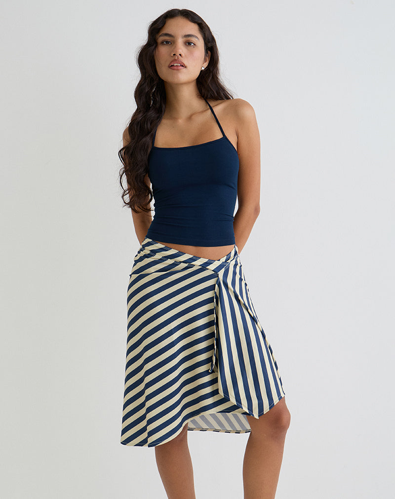 Esmeray Midi Skirt in Cream and Navy Diagonal Stripe