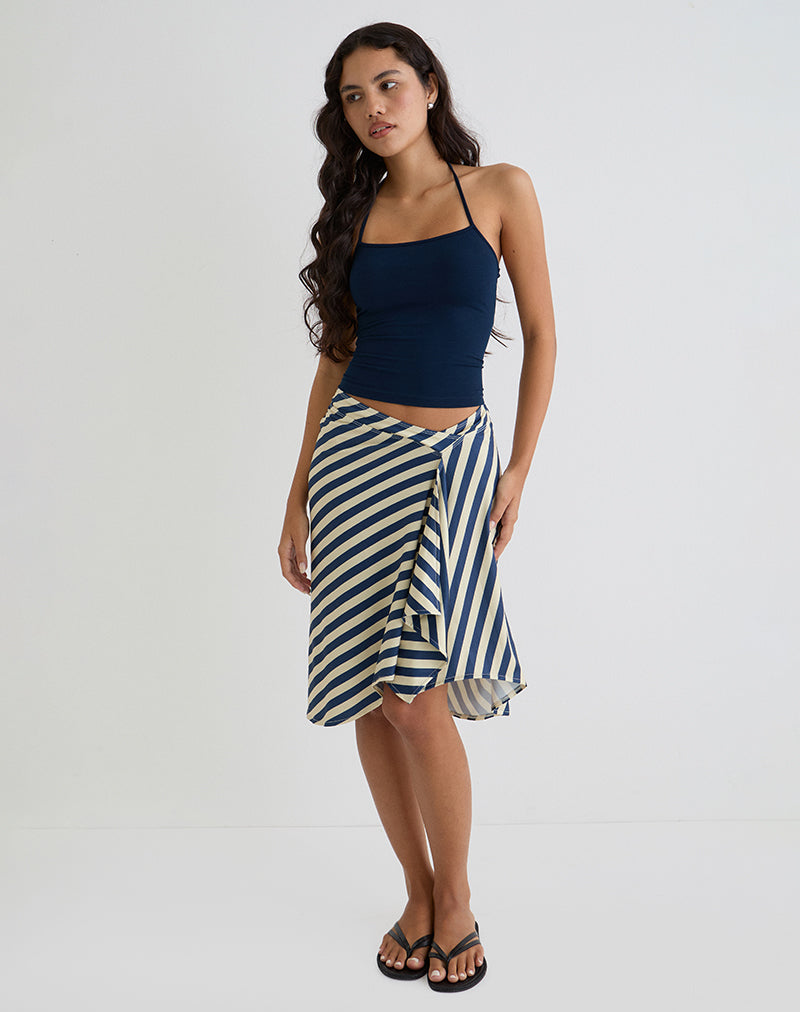 Esmeray Midi Skirt in Cream and Navy Diagonal Stripe