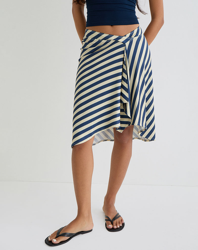Esmeray Midi Skirt in Cream and Navy Diagonal Stripe