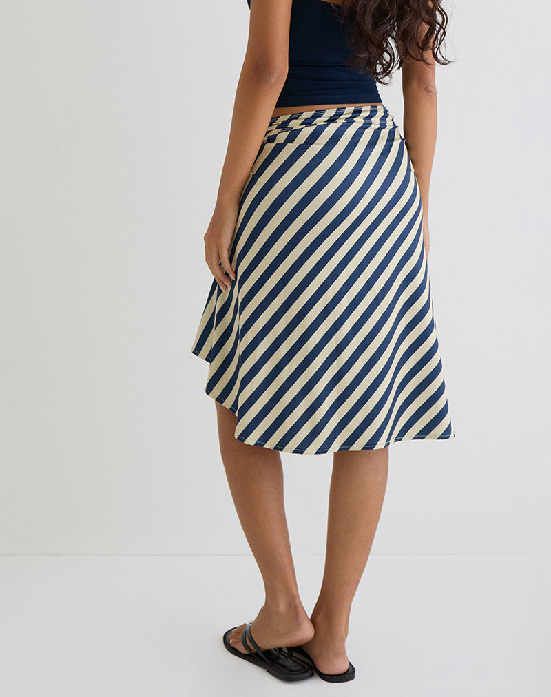 Esmeray Midi Skirt in Cream and Navy Diagonal Stripe