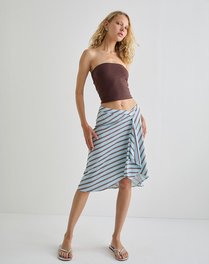 Esmeray Midi Skirt in Diagonal Stripe Light Blue
