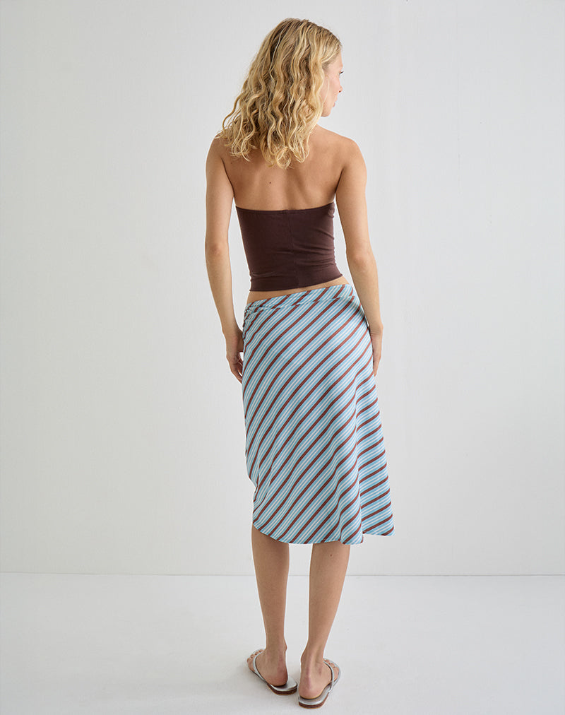 Esmeray Midi Skirt in Diagonal Stripe Light Blue