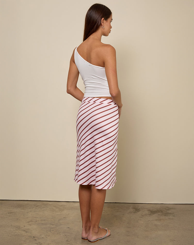 Esmeray Midi Skirt in Diagonal Stripe Pink