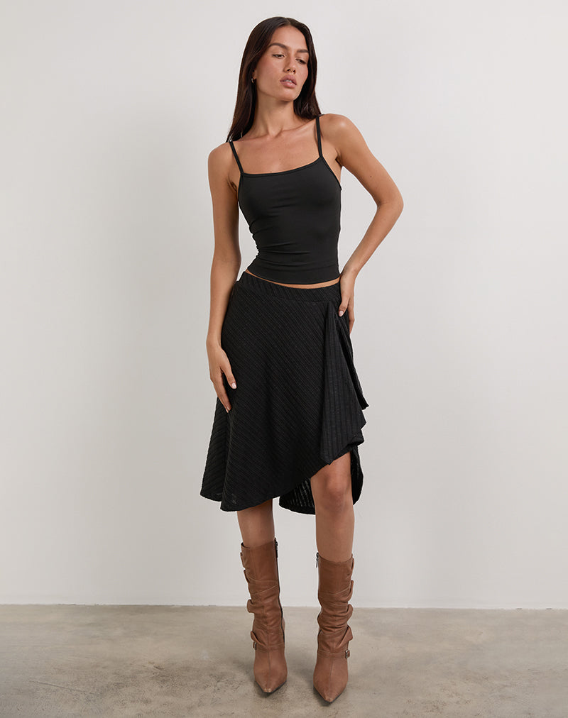 Esmeray Midi Skirt in Sheer Diagonal Knit Black