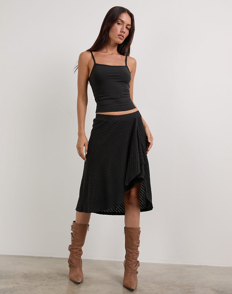 Esmeray Midi Skirt in Sheer Diagonal Knit Black