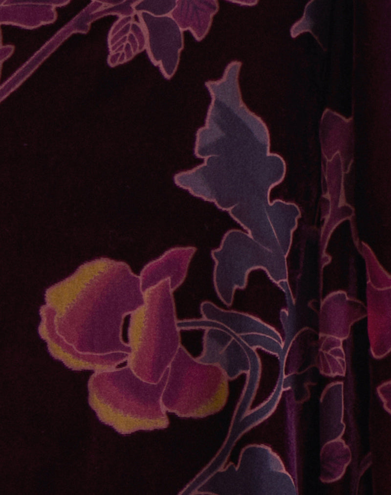 Esti Midi Skirt in Floral Devore Burgundy