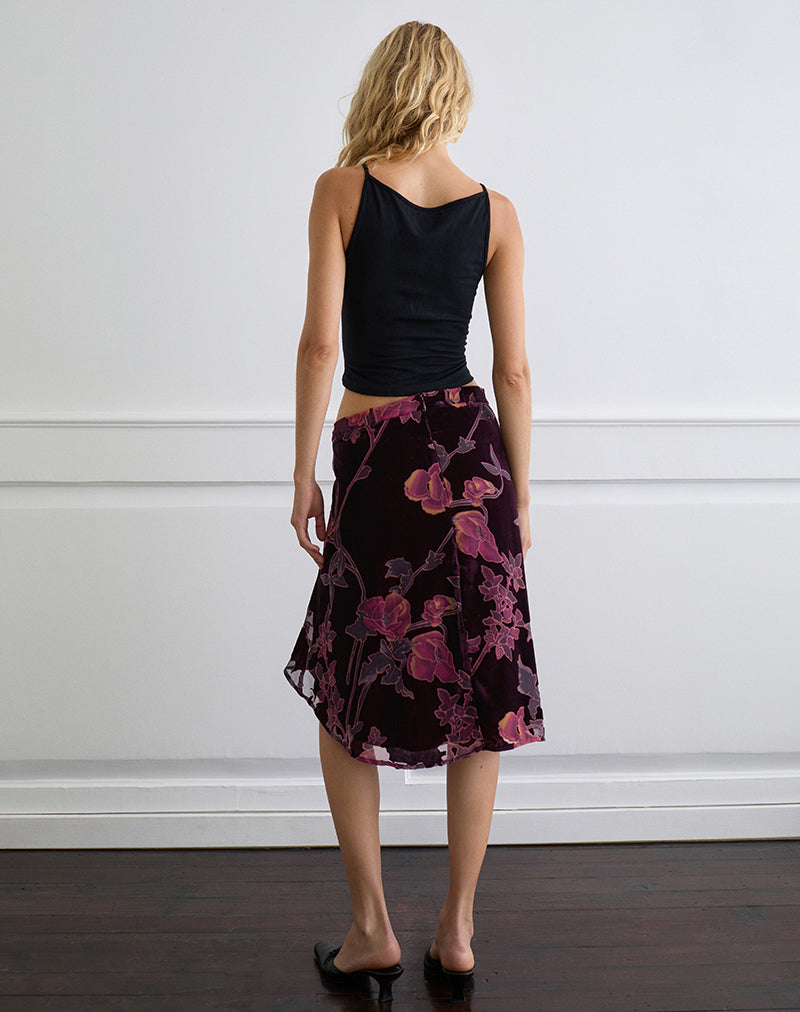 Esti Midi Skirt in Floral Devore Burgundy