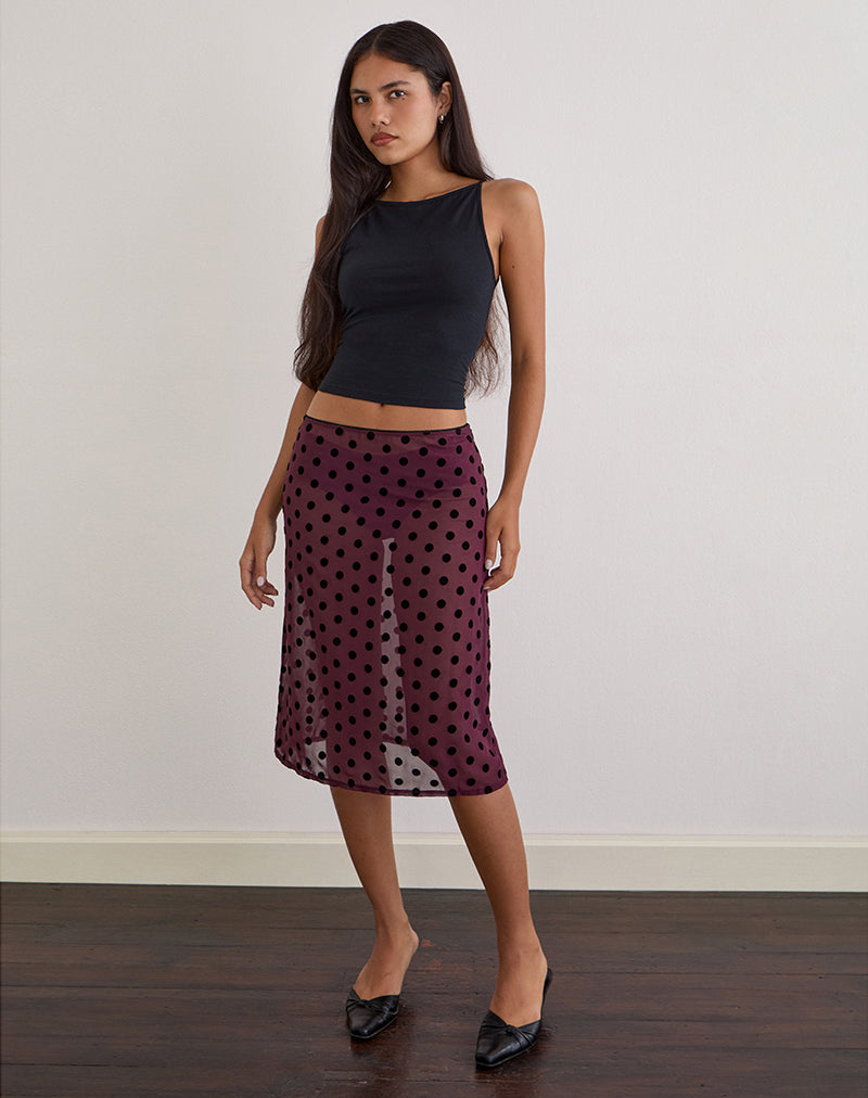 Evani Unlined Midi Skirt in Vintage Polka Maroon