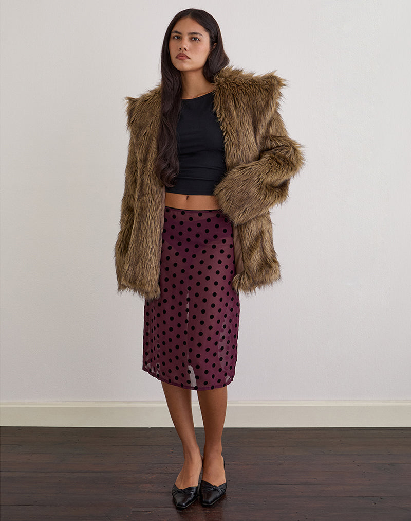 Evani Unlined Midi Skirt in Vintage Polka Maroon