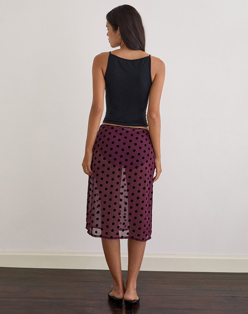 Evani Unlined Midi Skirt in Vintage Polka Maroon